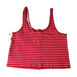 Pilcro Anthropologie Red White Stripe Crop Tank Top Hook Back Women M NWT